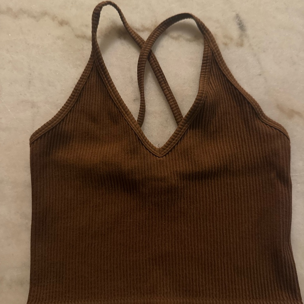 Brown Ribbed Women's Top